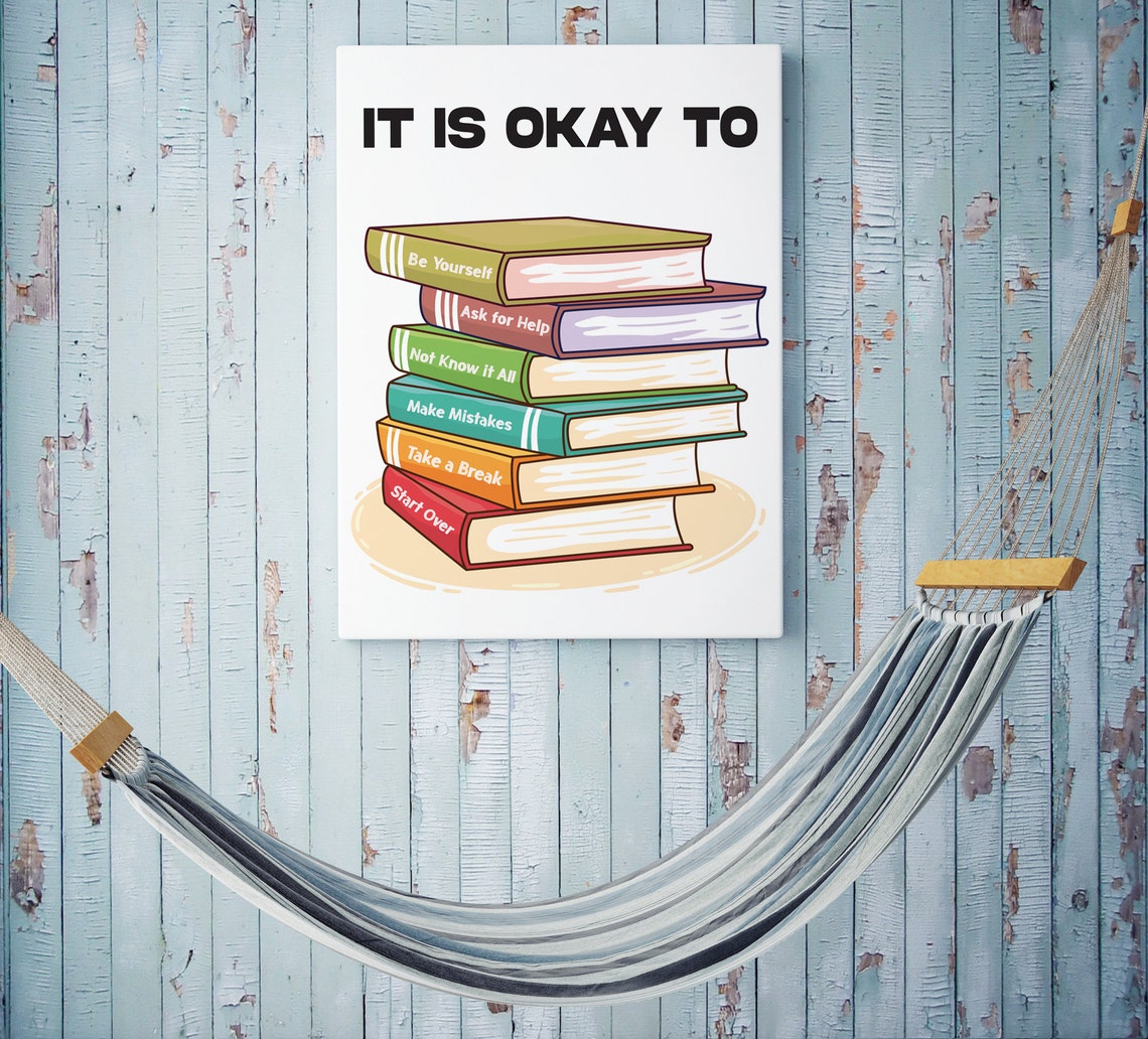 It Is Okay To Book Stack Motivational Classroom Quote Poster - Image 2