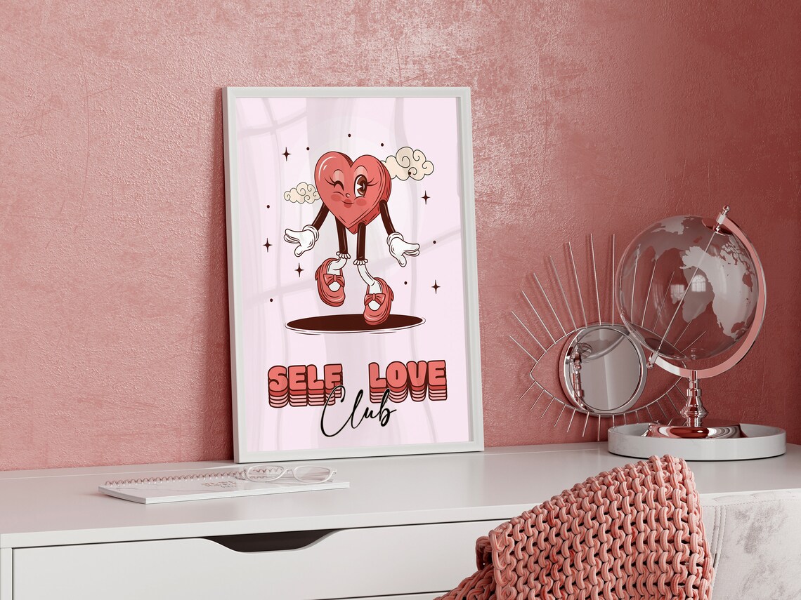 Self Love Club Retro Heart Character Pink Skates Quote Poster - Image 2