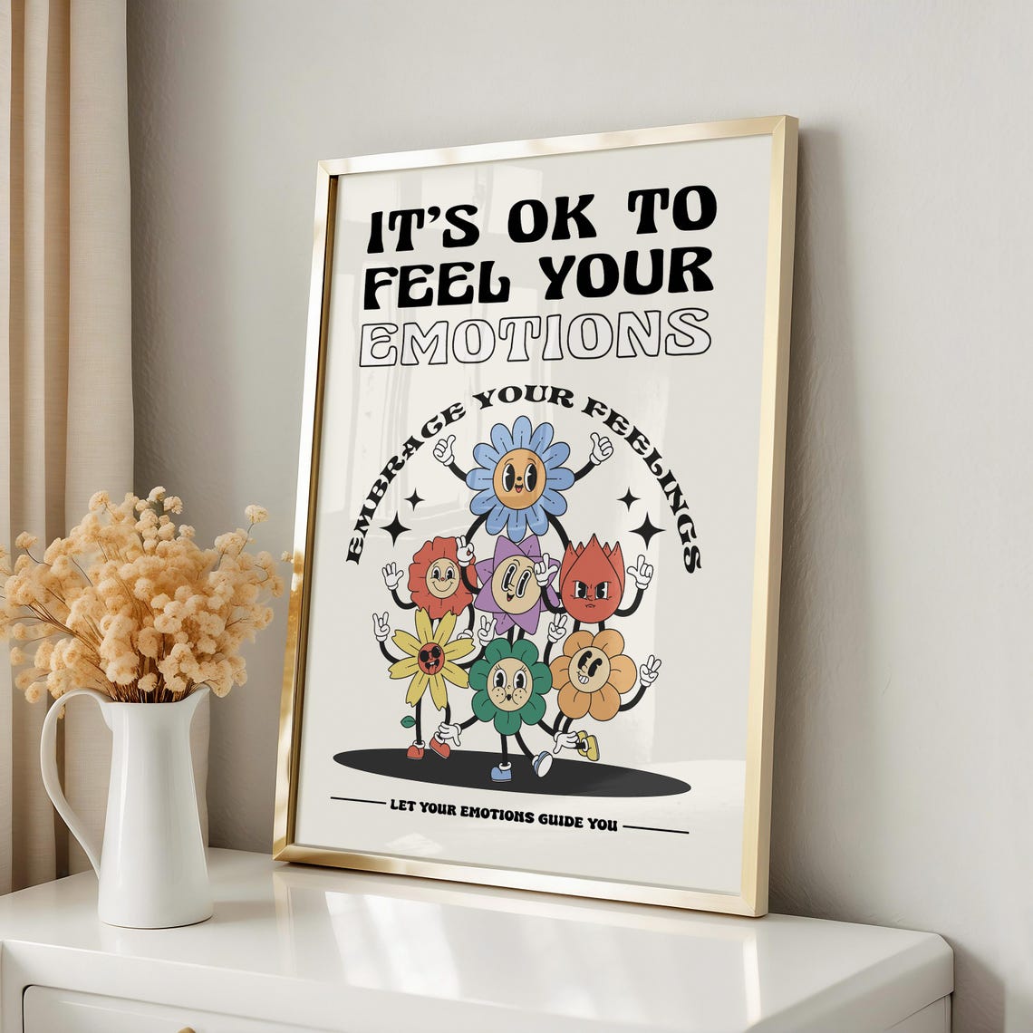 It Is Ok To Feel Your Emotions Retro Flower Kids Affirmation Poster - Image 3