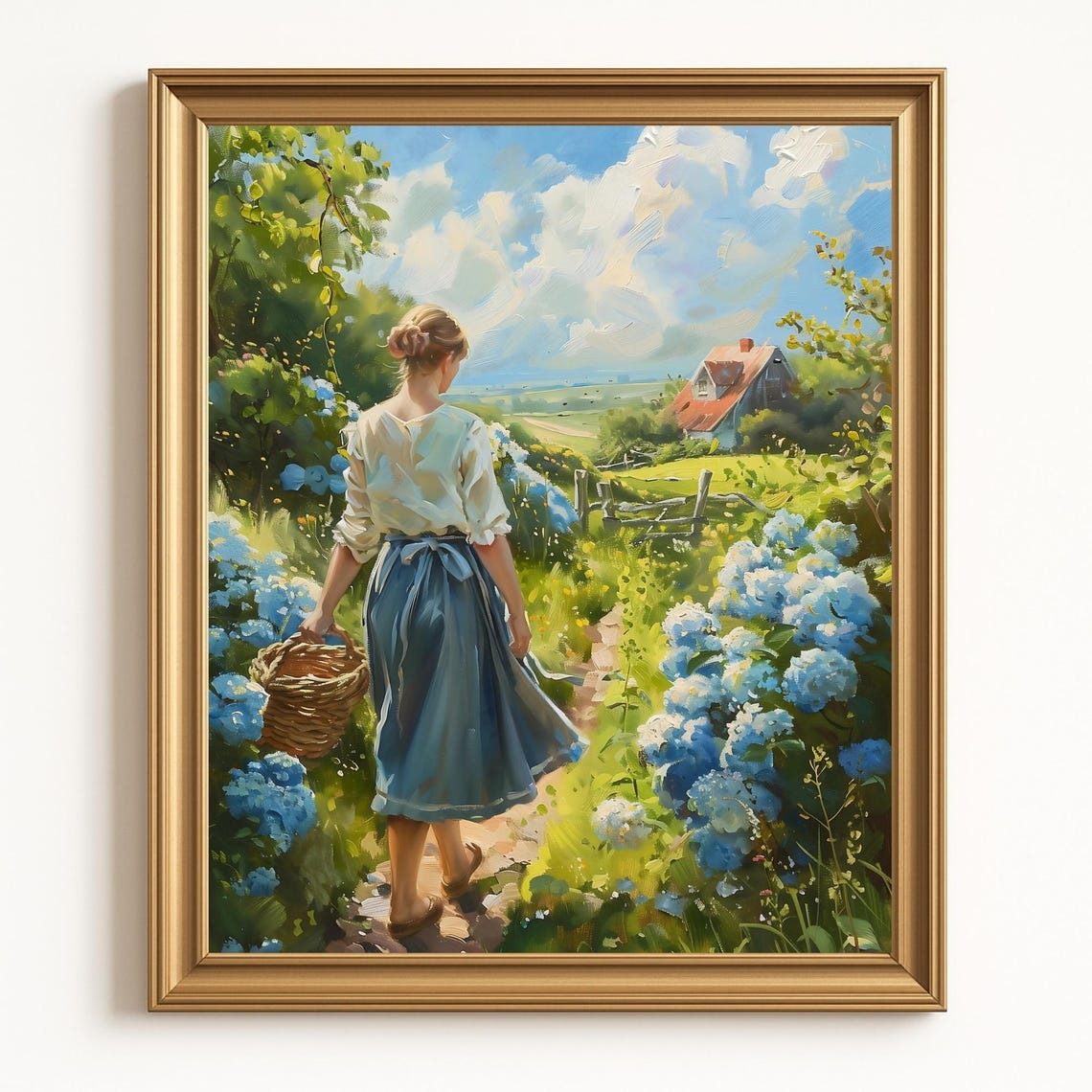 Blue Hydrangea Vintage Floral Painting Romantic Coastal Cottage Poster