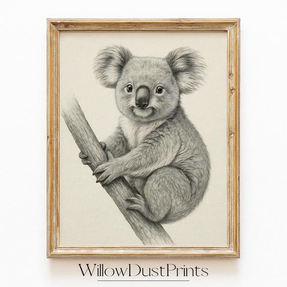 Realistic Koala Wall Art Poster Baby Sketch For Nursery Decor Animal Lover Gift