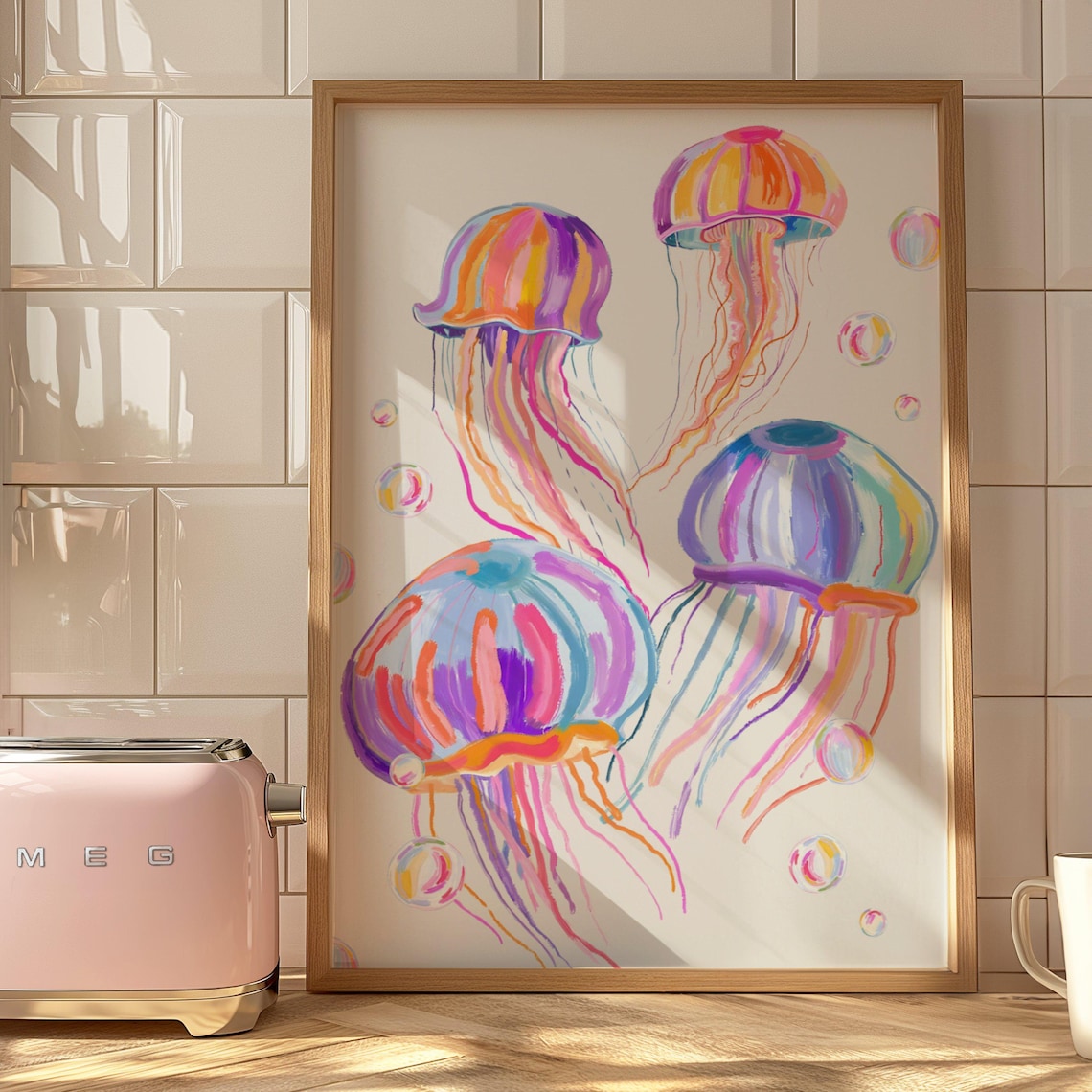 Jellyfish Pastel Abstract Coastal Wall Art Print