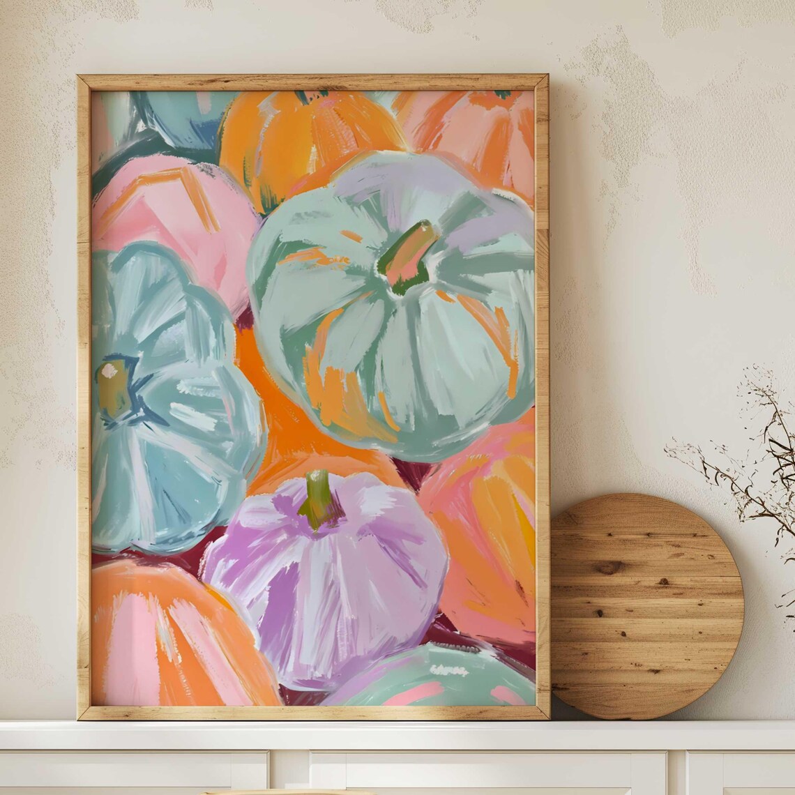 Pastel Pumpkin Watercolor Art Girly Fall Decor