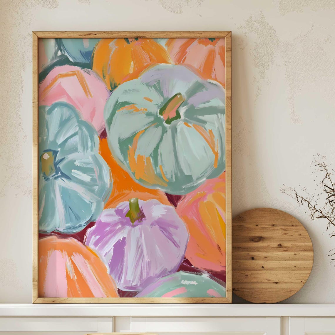Pastel Pumpkin Watercolor Art Print Fall Harvest Coquette Wall Decor