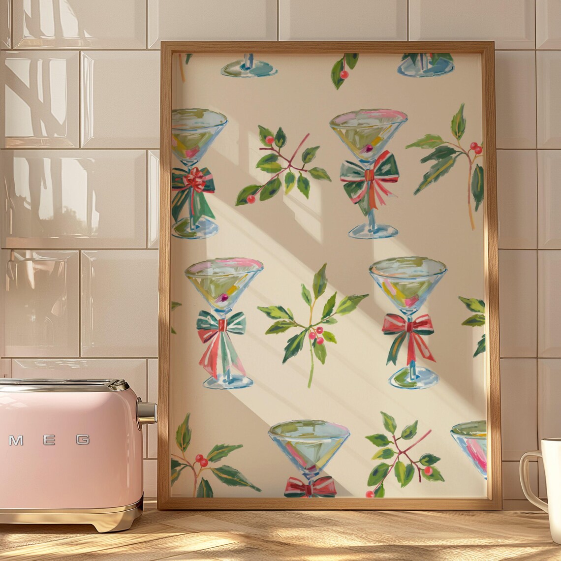 Holiday Bar Cart Decor, Martini Christmas Poster