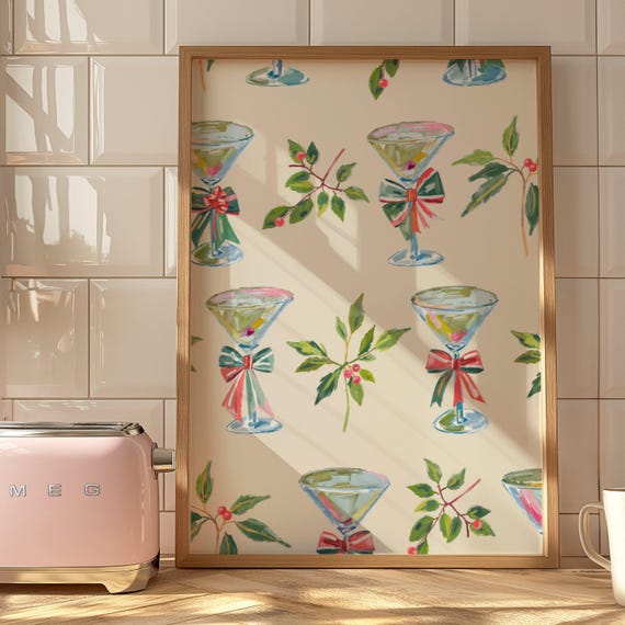 Holiday Bar Cart Decor, Martini Christmas Poster