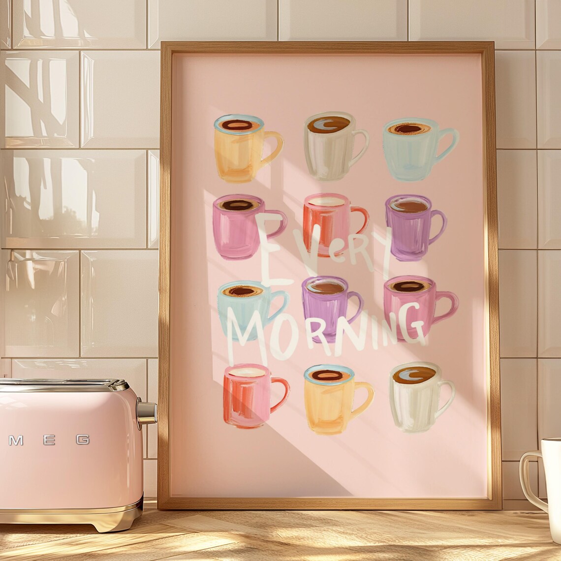 Coffee Cart Art Print, Colorful Kitchen Bar