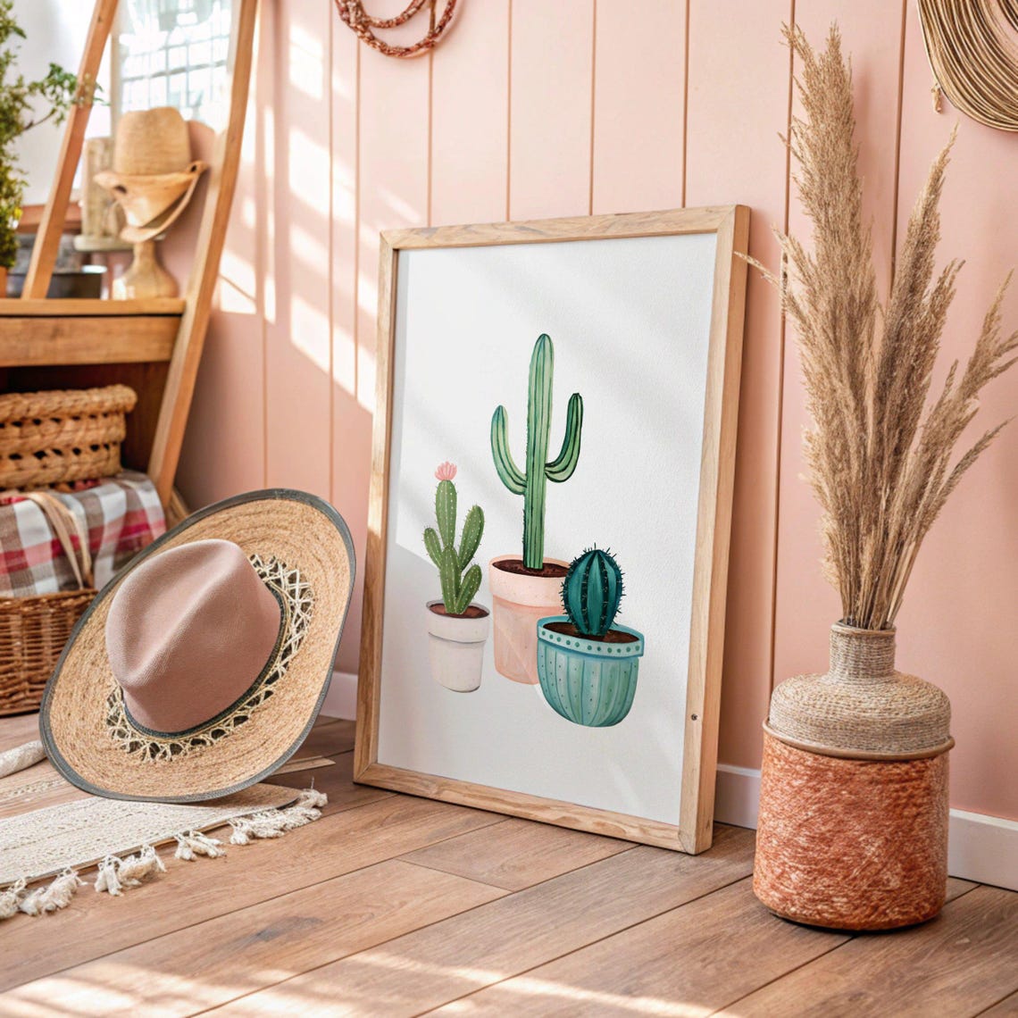 Three Potted Cacti Watercolor Succulent Western Decor Poster