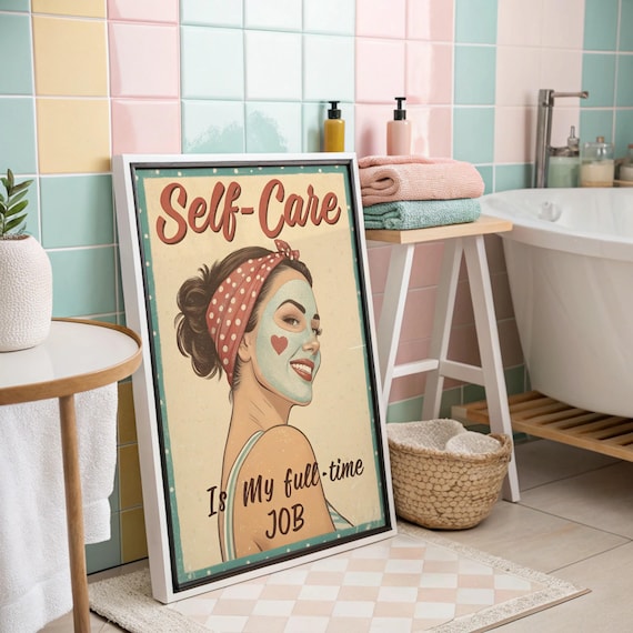 Funny Retro Lady Bathroom Wall Art Vintage Poster Trendy Girly Bedroom Dorm Decor Kitchen Quote 70s