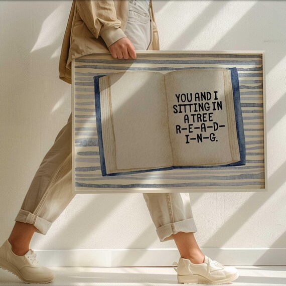 You and I Sitting in a Tree Reading Book Poster Library Decor Art