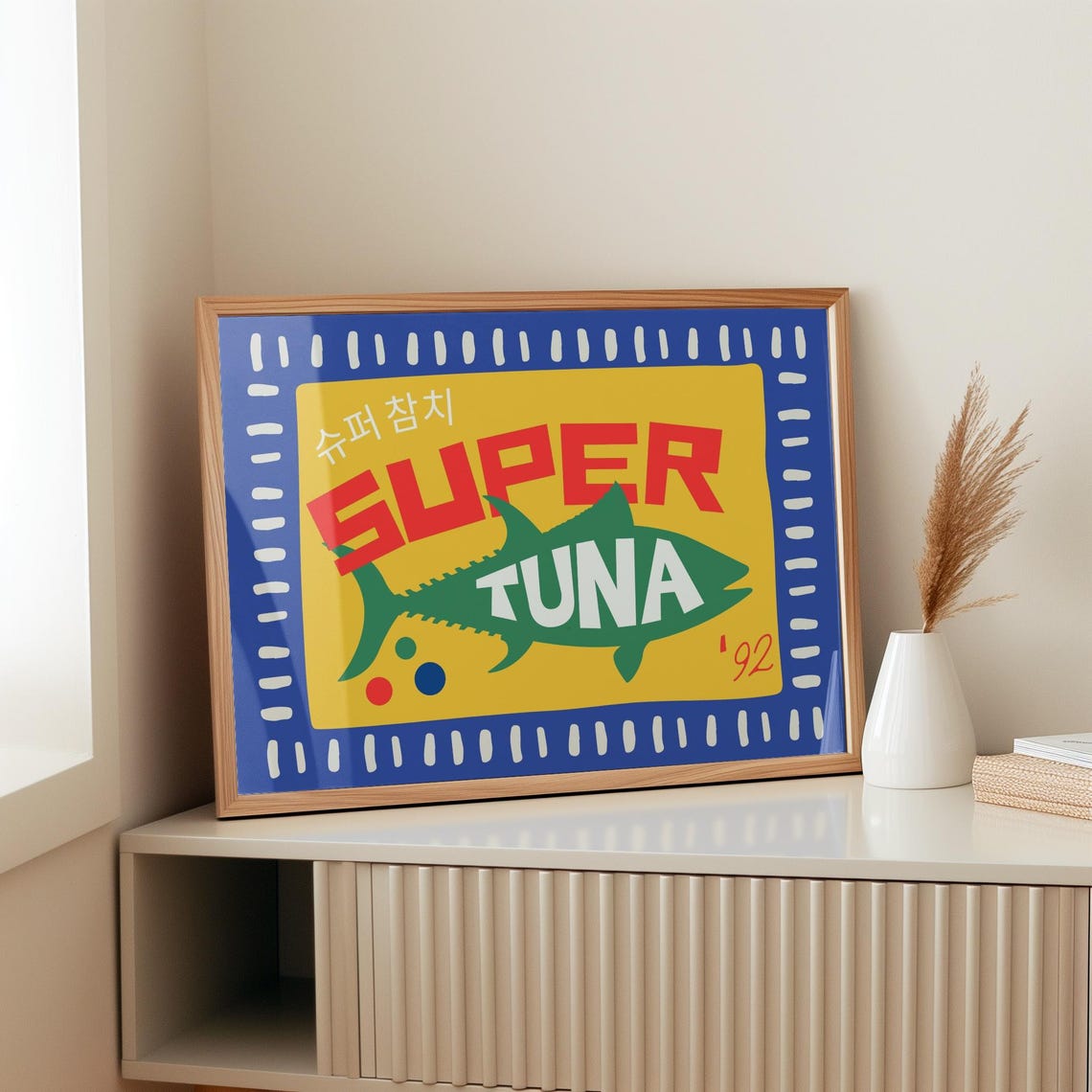 Super Tuna 92 Korean Retro Tuna Advertisement Vintage Seafood Poster