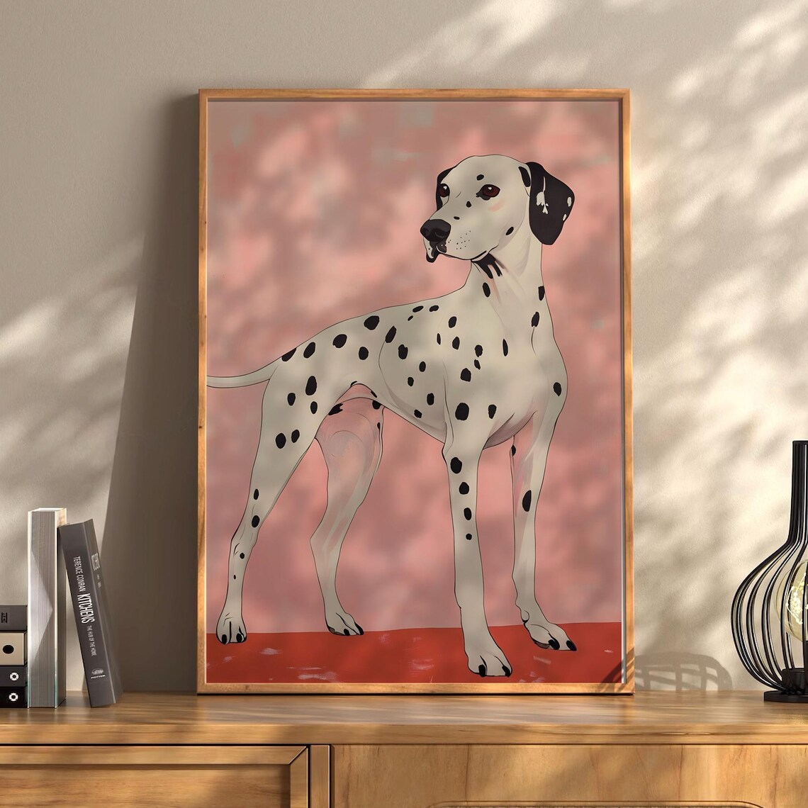 Elegant Dalmatian Standing Pink Background Dog Portrait Poster