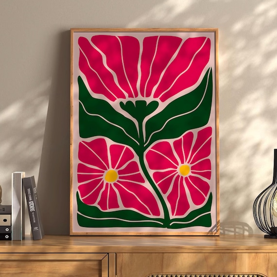 Magenta Flower Cutout Bold Matisse Style Botanical Art Print