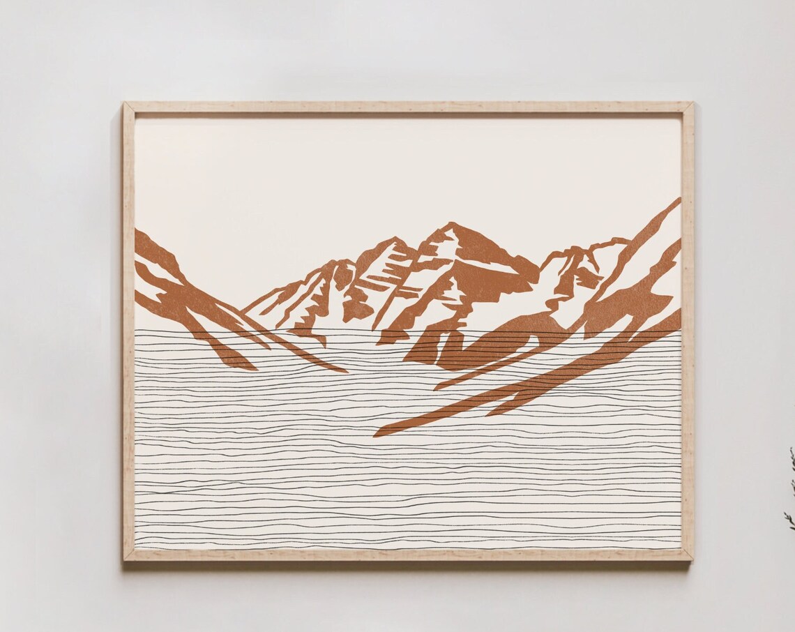 Boho Maroon Bells Art Print Aspen Colorado Elk Mountain Range Outline Silhouette Wall Travel Poster