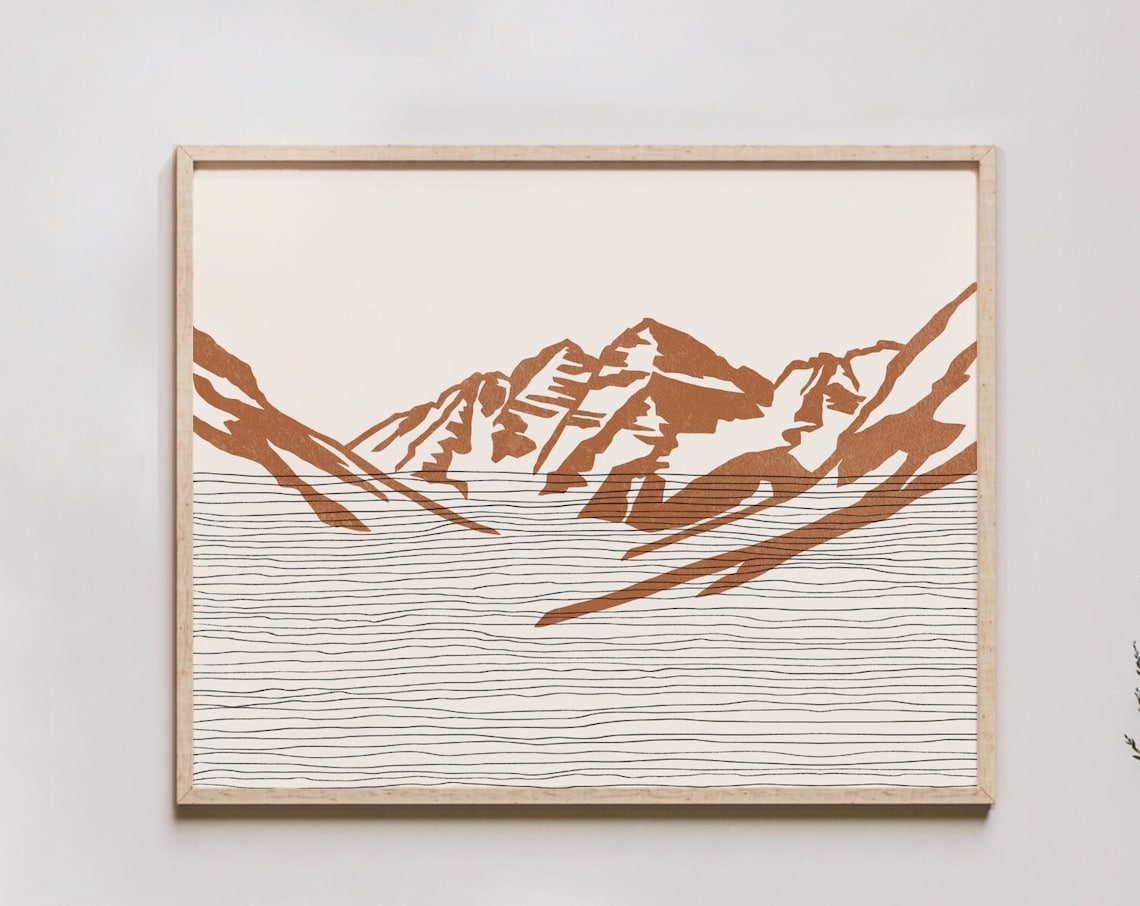 Boho Terracotta Jagged Mountain Peaks Modern Minimalist Art Poster
