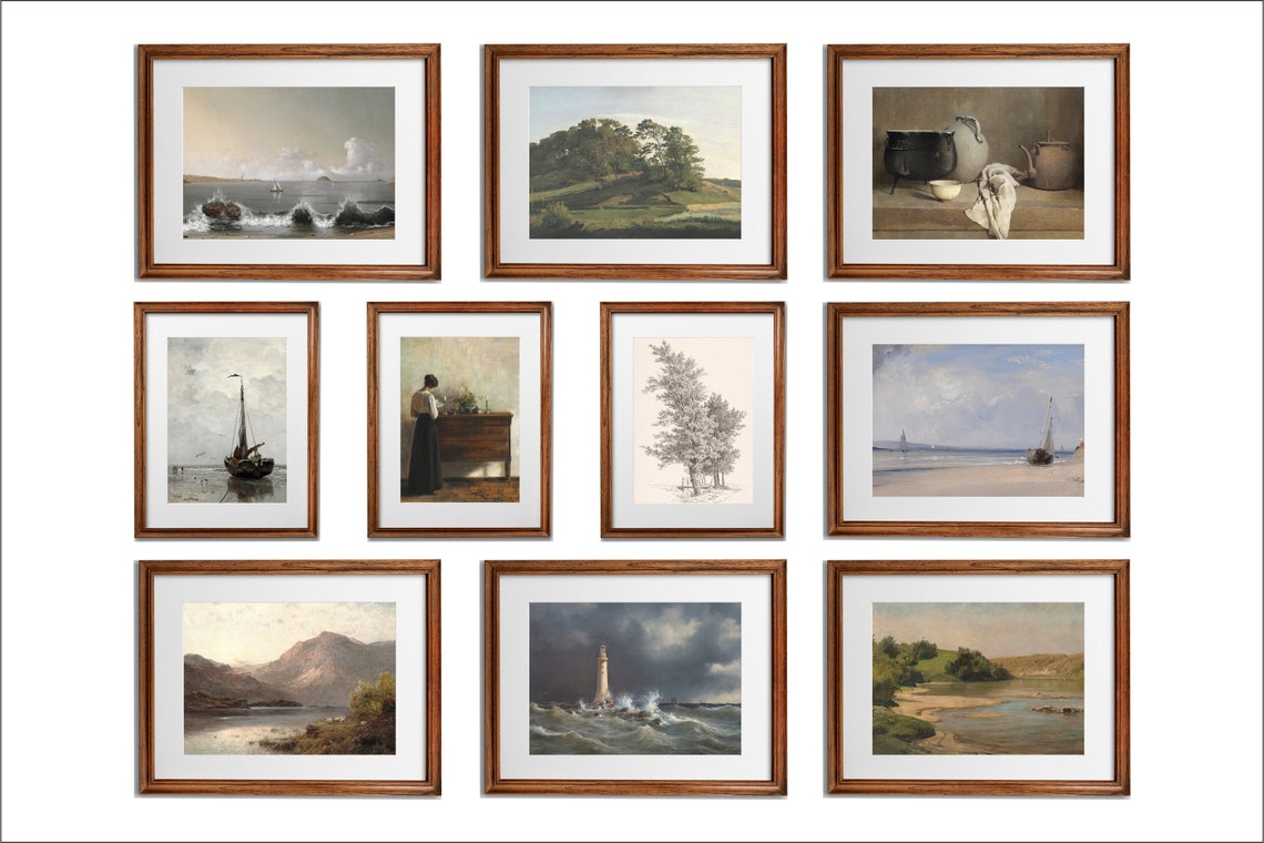 Vintage Gallery Print Set Landscape Paintings Gallery Wall Set Rustic Farmhouse Art Prints Wall Art