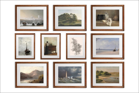 Vintage Gallery Print Set Landscape Paintings Gallery Wall Set Rustic Farmhouse Art Prints Wall Art