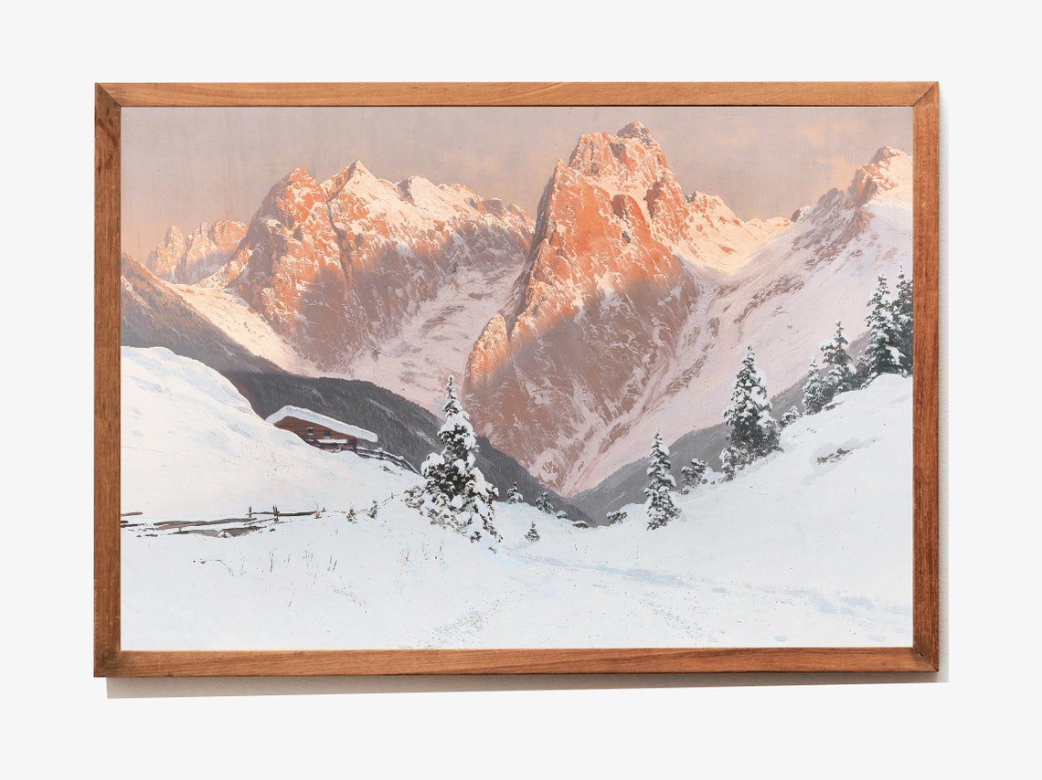 Alpine Winter Mountain Painting Snowy Peaks Sunrise Alpenglow Poster - Image 3