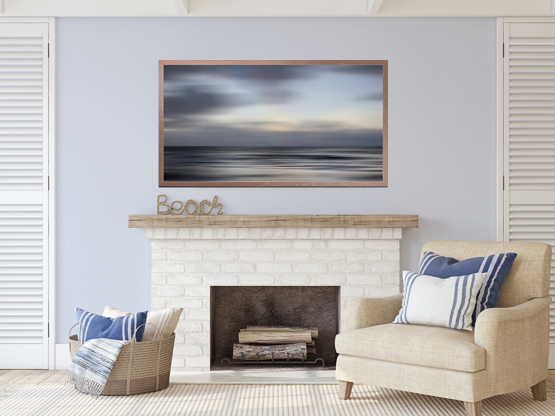 Abstract Blurred Ocean Horizon At Dusk Calm Gray Blue Minimalist Seascape Poster - Image 3