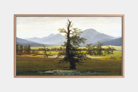 Frame Tv Art Village Landscape In Morning Light Tree Paintings Vintage Artworks 4k Frame Tv Art Instant
