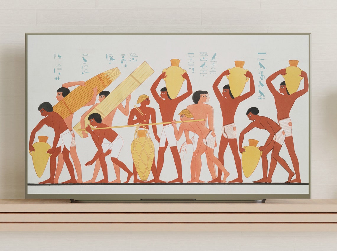 Ancient Egyptian Workers Wall Painting Hieroglyphs Historic Art Print - Image 3