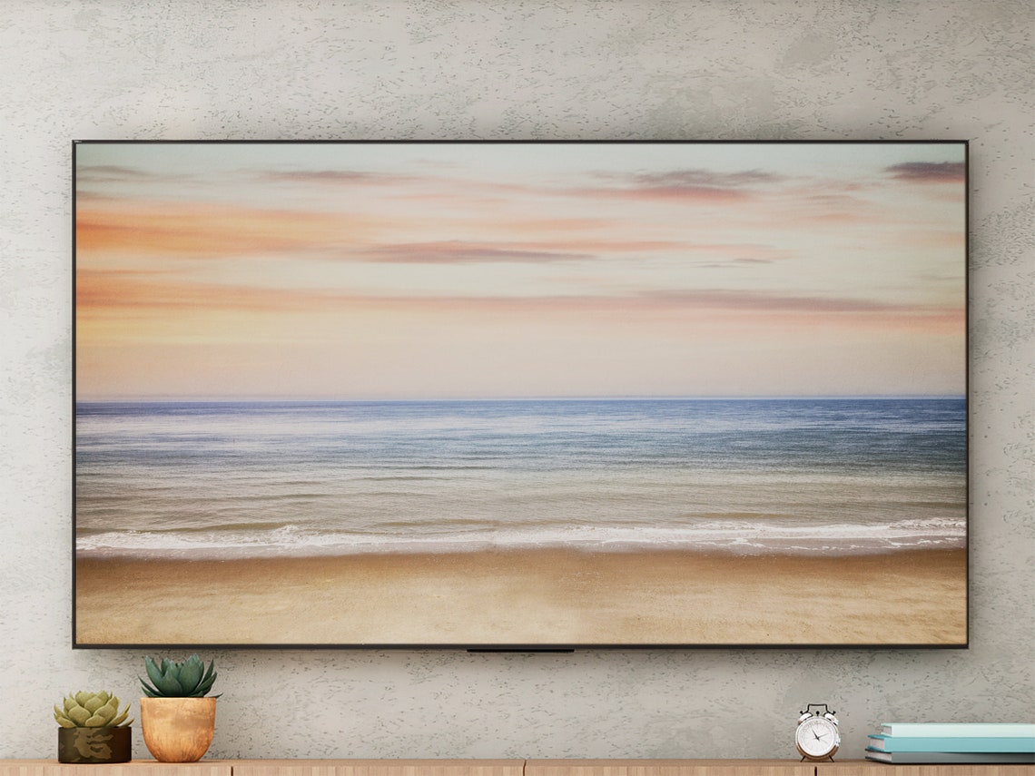 Pastel Beach Sunrise Seascape Soft Ocean Waves Serene Wall Art Poster - Image 3