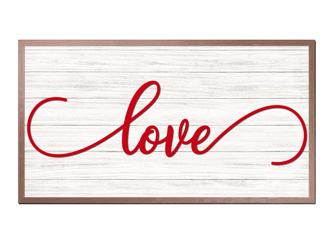 Red Love Script Wall Art Whitewashed Wood Farmhouse Rustic Decor Print