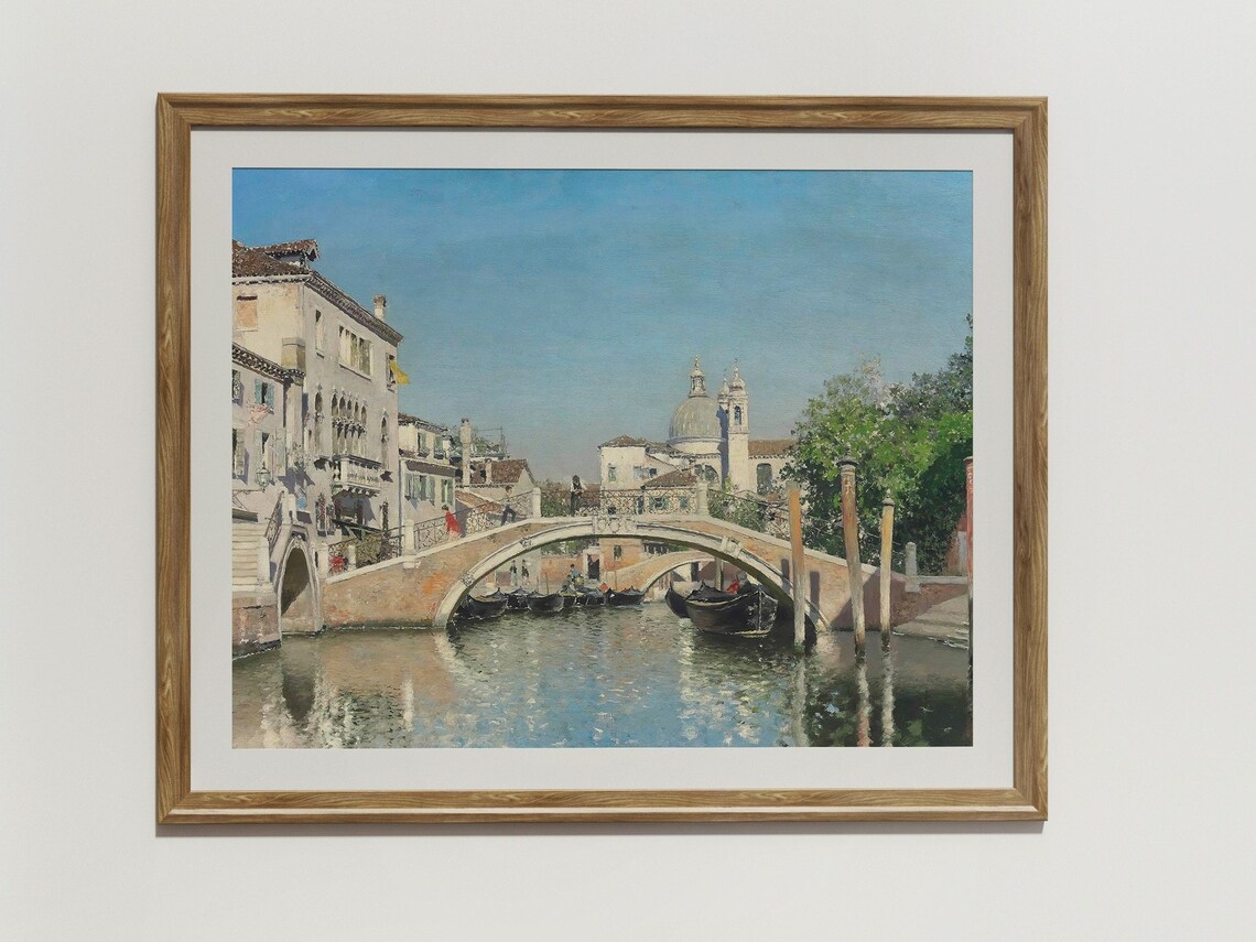 Venice Canal Bridge With Gondolas And Domed Church Sunny Day Poster - Image 3