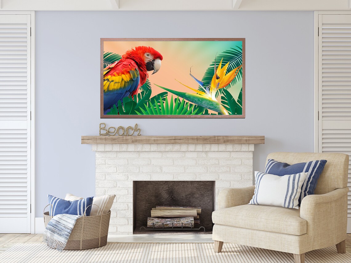 Scarlet Macaw Parrot Tropical Palm Bird of Paradise Wall Art - Image 2