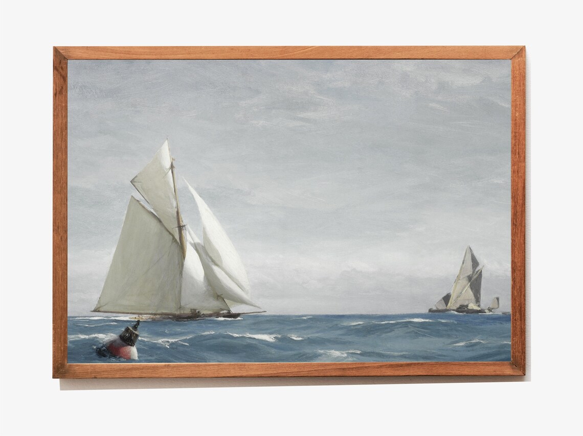 Vintage Sailboat Race Painting White Sails Blue Ocean Poster - Image 3