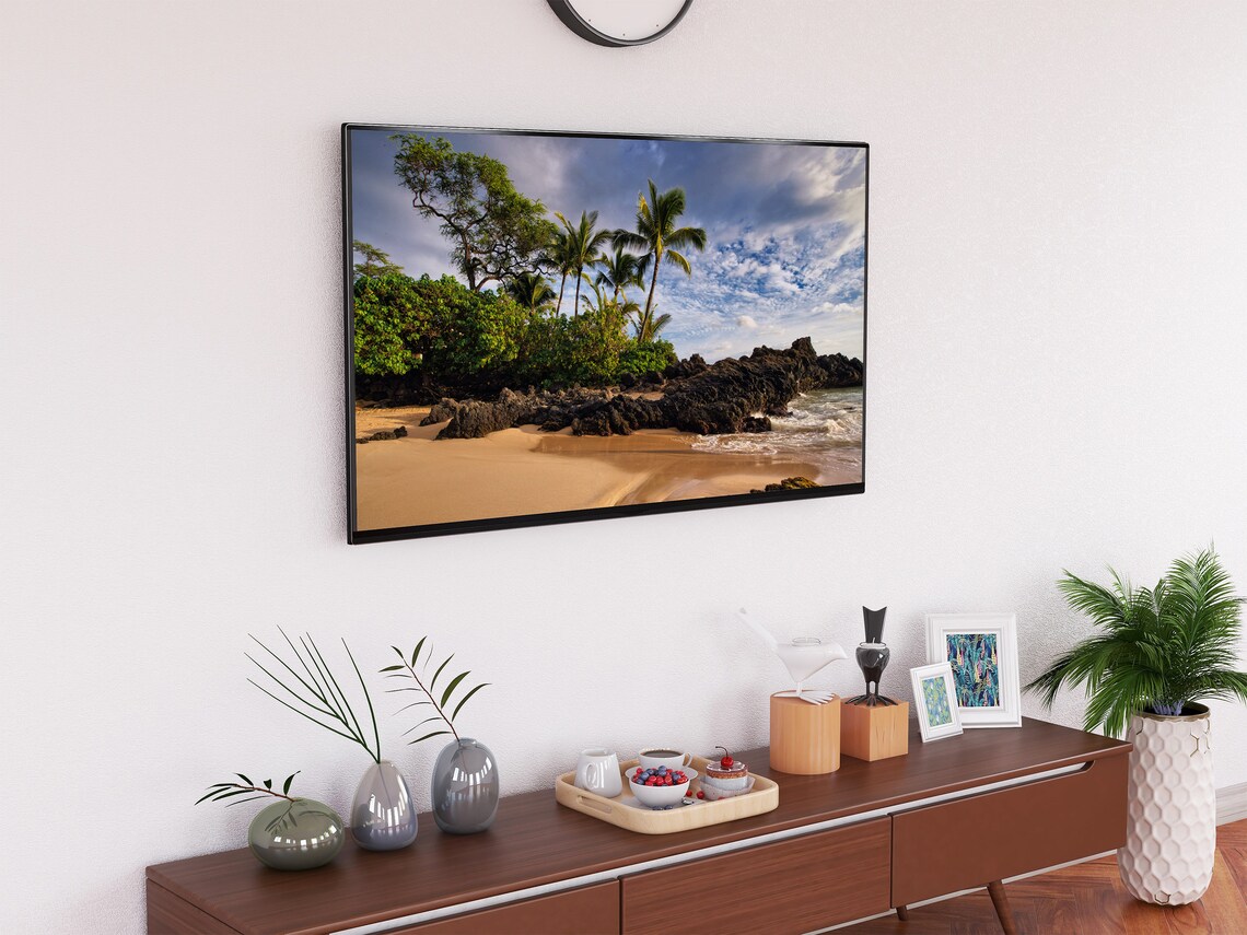 Tropical Beach Palm Trees Black Lava Rocks Golden Sand Paradise Poster - Image 2