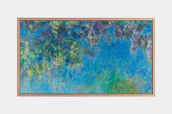 Claude Monet Wisteria Blue Garden Pond Impressionist Floral Painting Poster