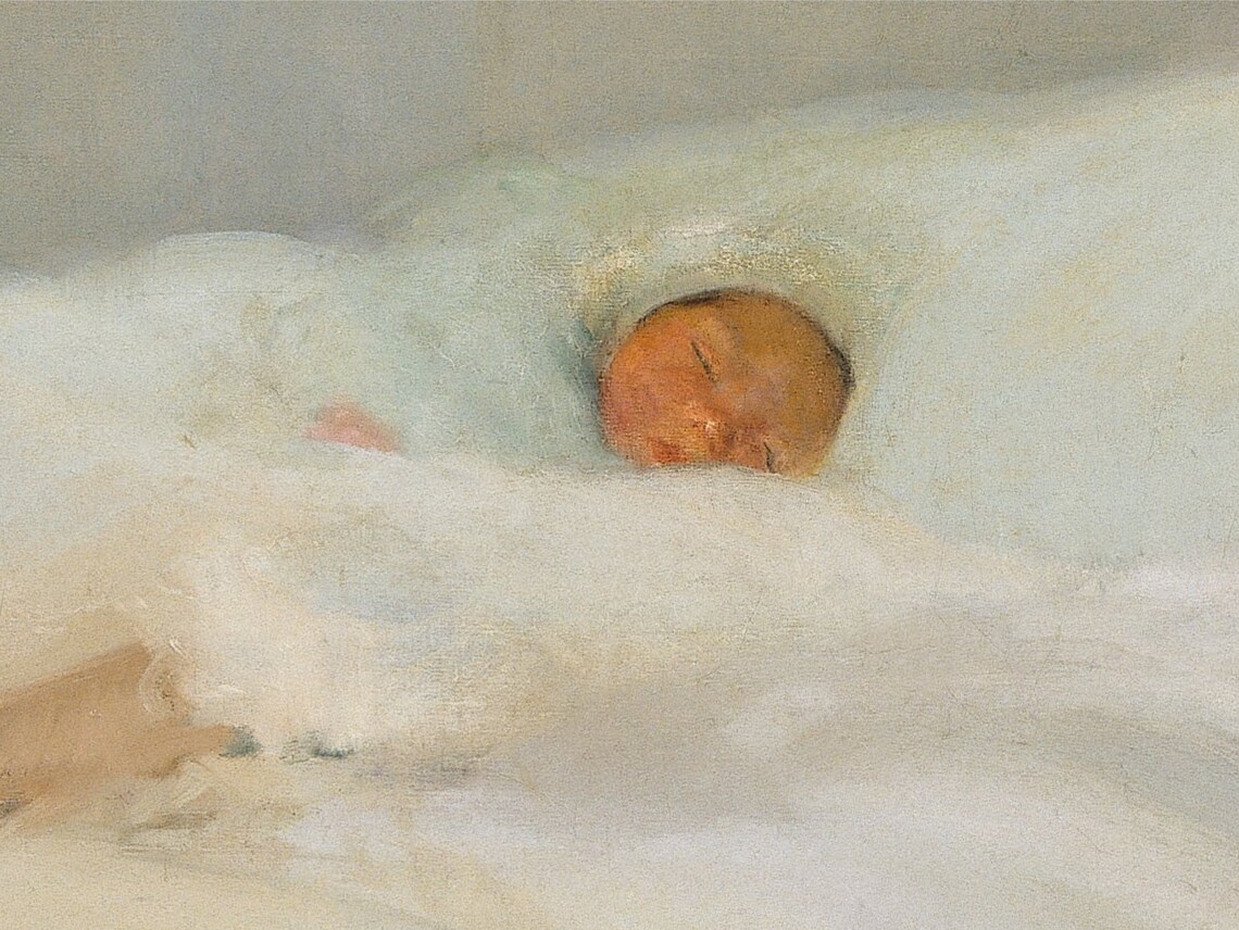 Vintage Mother and Newborn Painting Soft Nursery Bedroom Print - Image 2