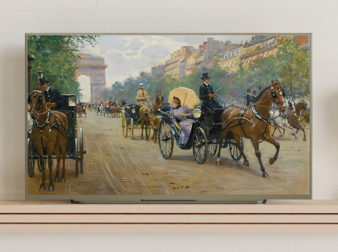 Paris Champs Elysees Horse Drawn Carriages Arc De Triomphe Art Poster - Image 3