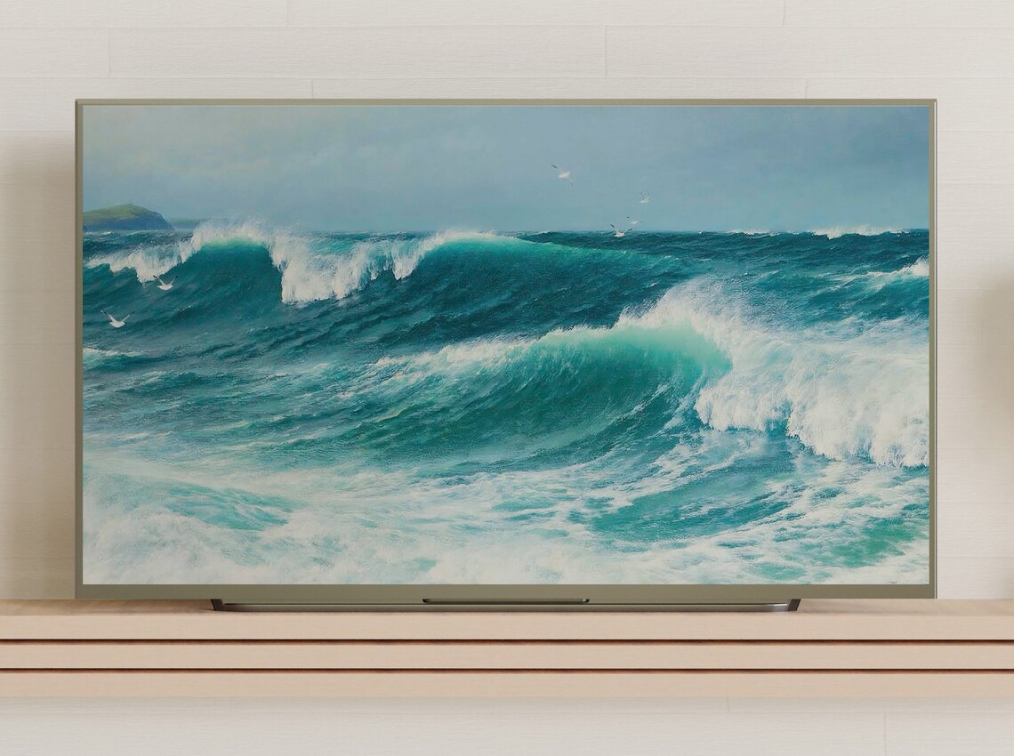 Turquoise Ocean Waves Crashing Seascape Vintage Nautical Painting Poster - Image 3