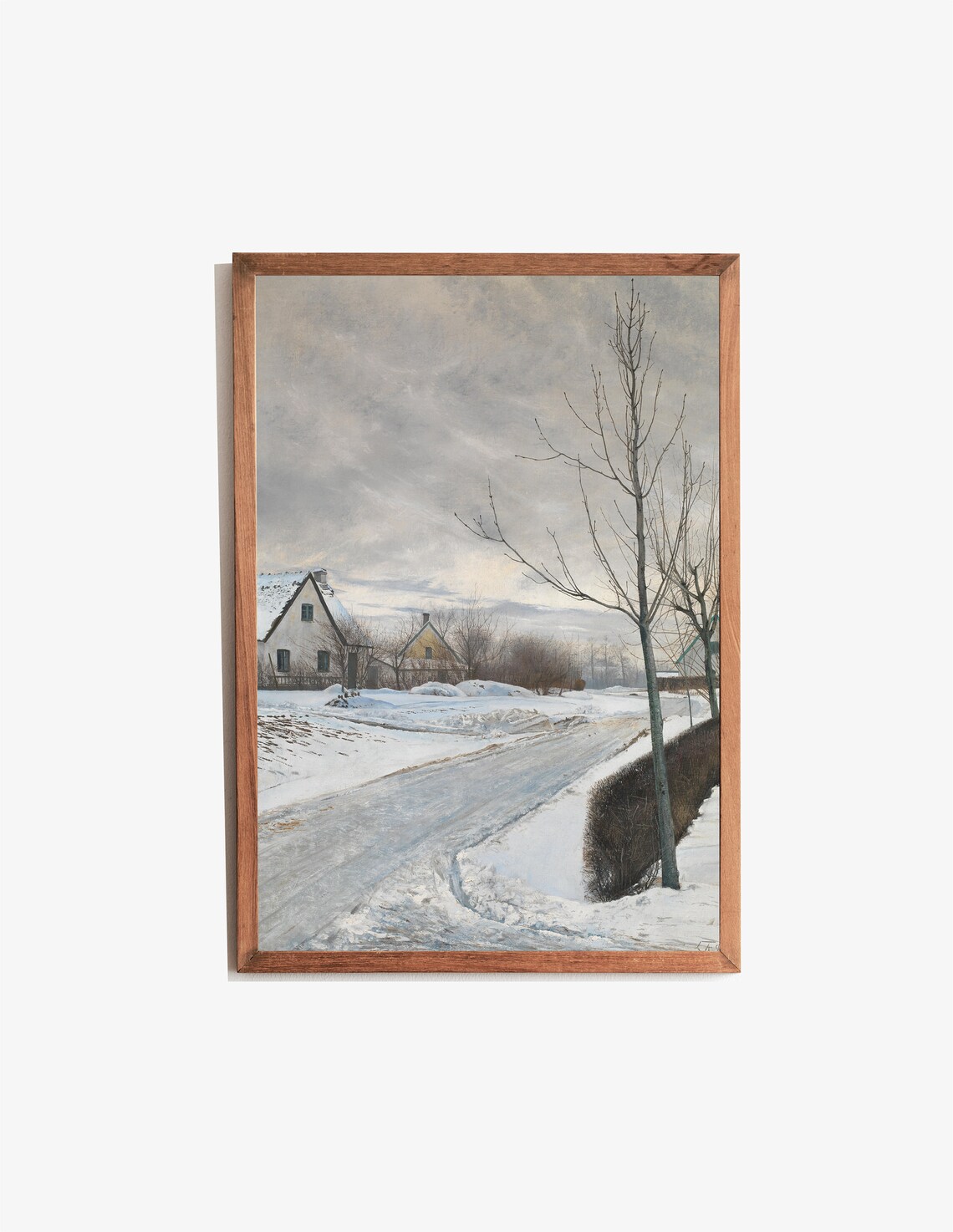 Vintage Village Road Winter Day Art Print - Image 3