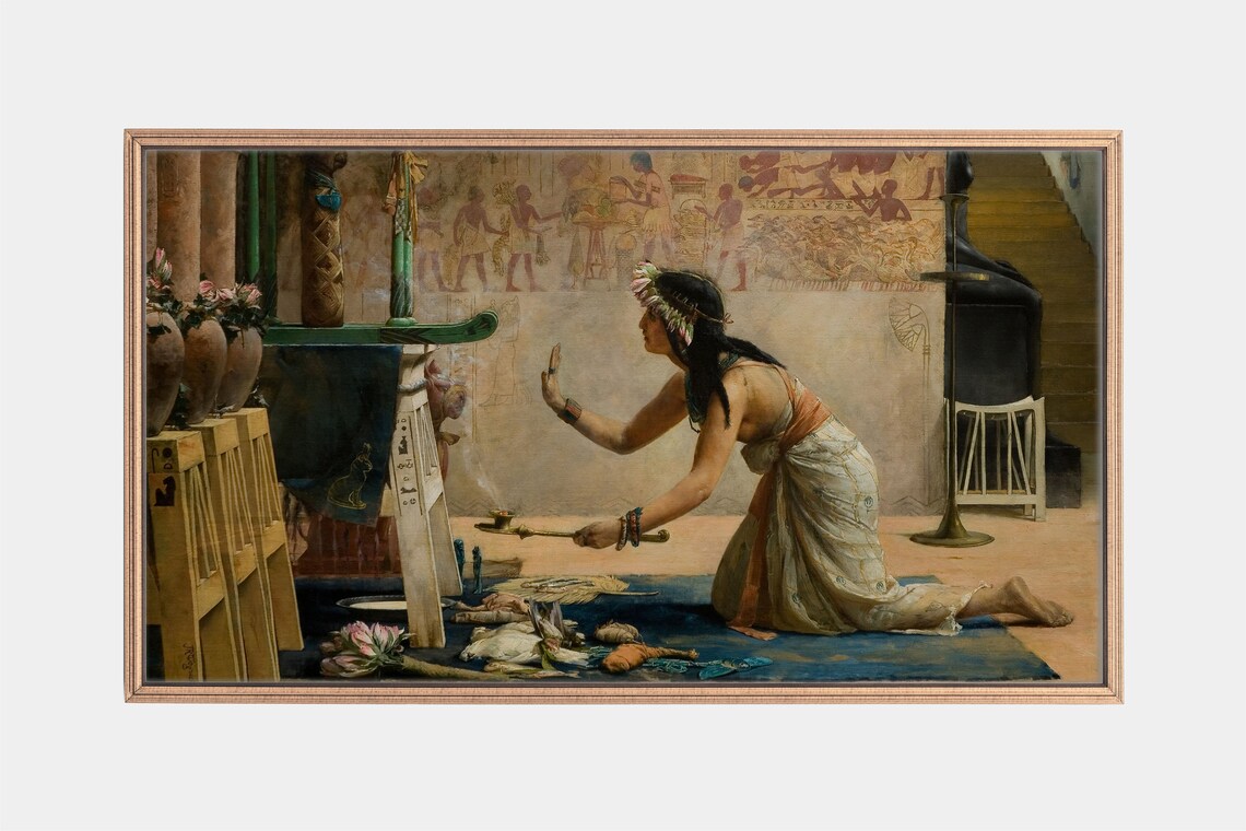 Egyptian Woman Making Offering at Ancient Tomb Shrine Art Poster