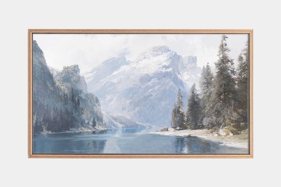 Mountain Vintage Landscape Art Print for TV Frame