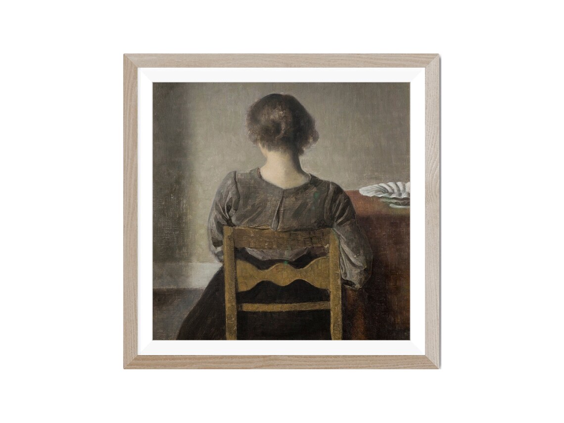 Hammershoi Woman Seated From Behind Quiet Interior Painting Print - Image 2