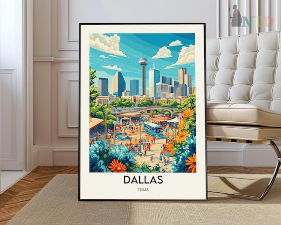 Dallas Texas Skyline Reunion Tower Street Fair Travel Poster