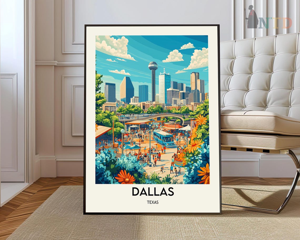 Dallas Texas Skyline Reunion Tower Street Fair Travel Poster