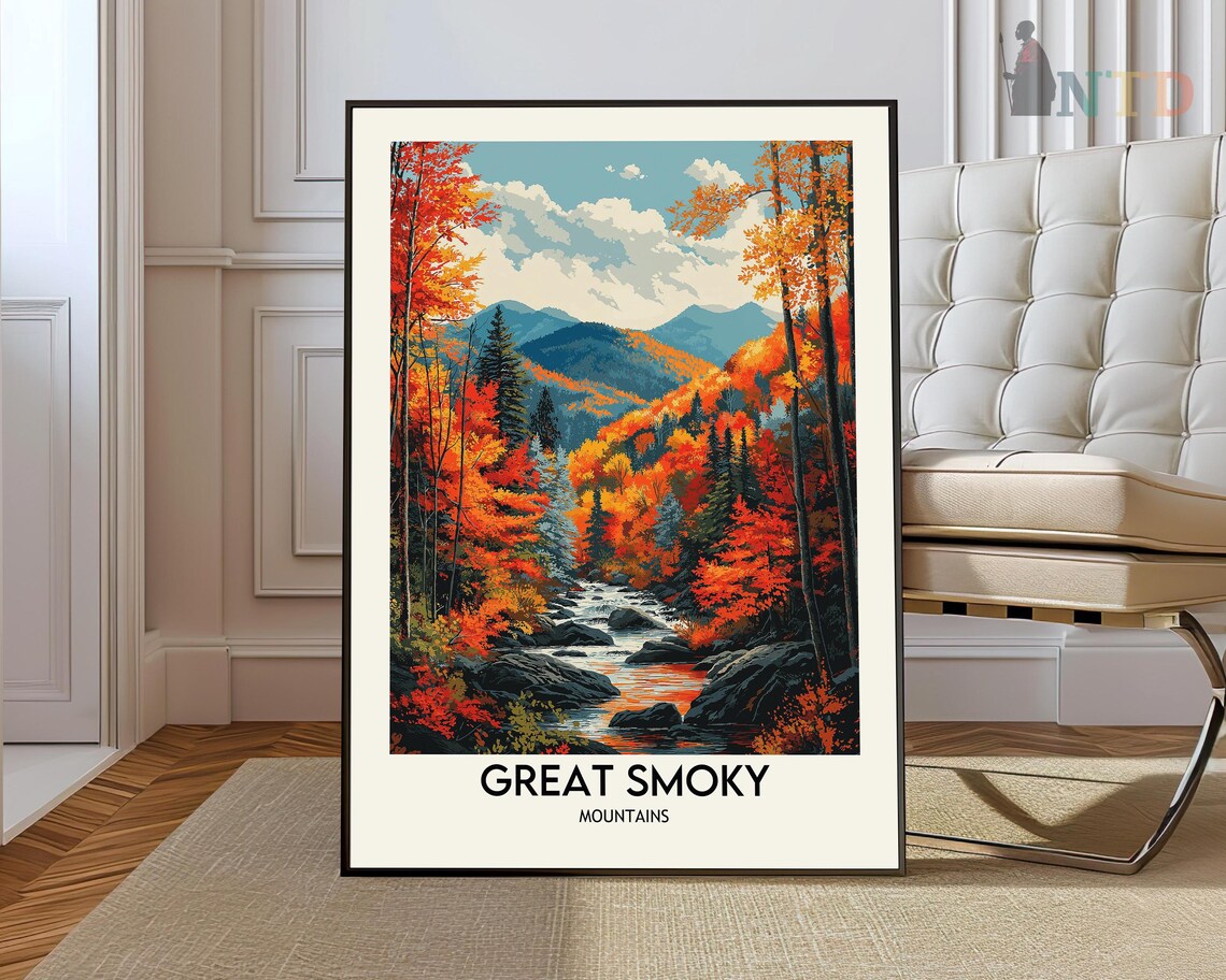 Great Smoky Mountains National Park Travel Poster Art Print Photo Decor Tennessee And North Carolina Usa
