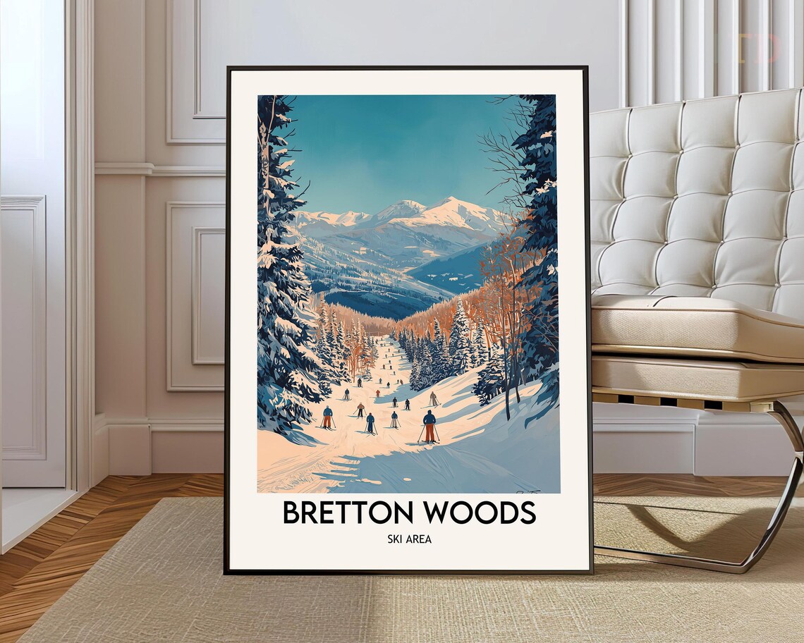 Bretton Woods Ski Area Snowy Slope Skiers Forest Travel Poster