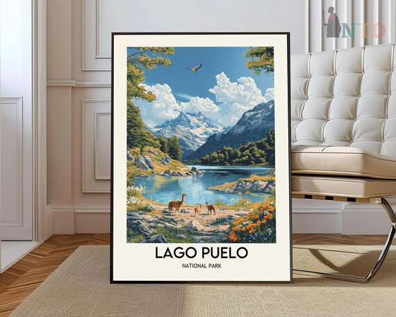 Lago Puelo National Park Alpine Lake Deer Wildlife Travel Poster