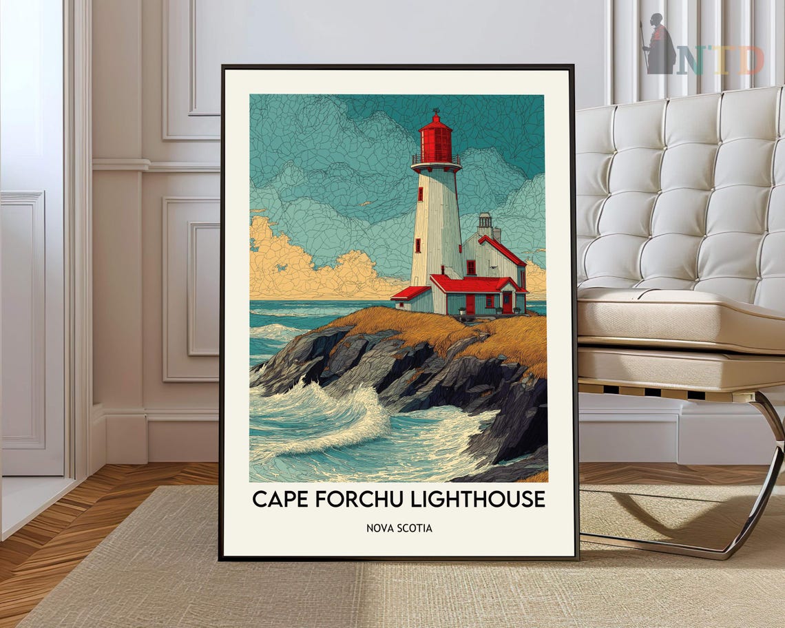 Cape Forchu Lighthouse Nova Scotia Mosaic Style Coastal Poster