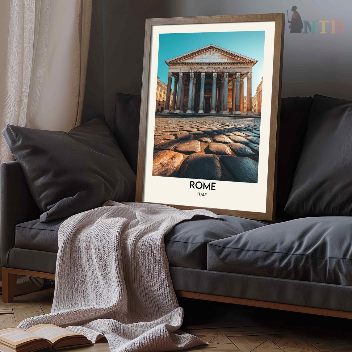 Rome Italy Pantheon Ancient Temple Cobblestone Plaza Daytime Poster - Image 3
