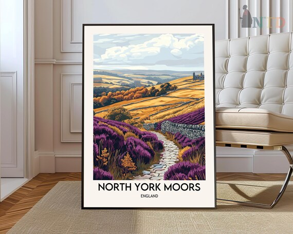 North York Moors England Heather Hills Stone Path Travel Poster