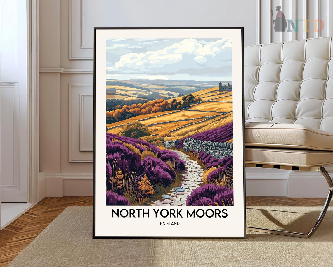 North York Moors England Heather Hills Stone Path Travel Poster