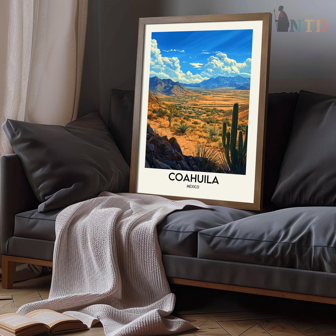 Coahuila Mexico Cactus Desert Plain Mountain Range View Poster - Image 3
