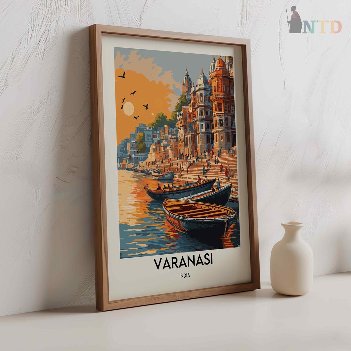 Varanasi India Ganges Ghats Boats Sunset Vintage Travel Poster - Image 2